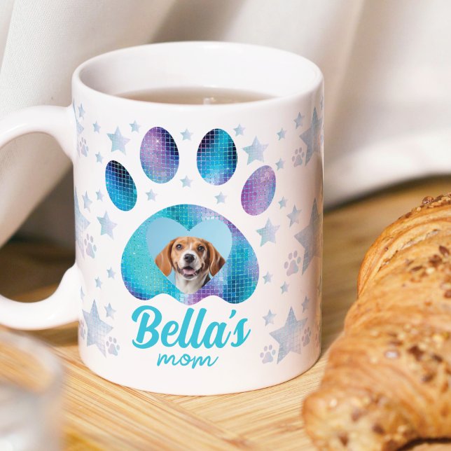 Custom Gift Photo Blue Glitter Dog Mum Coffee Mug (Creator Uploaded)