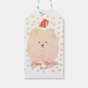 Custom Gift Tag, Dog Santa Golden Snowflakes Gift Tags