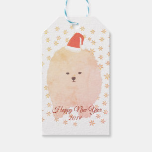 Custom Gift Tag, Dog Santa Golden Snowflakes Tags