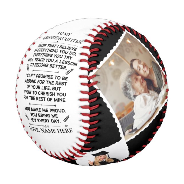 Custom Gift To My Granddaughter with 4 Photos Baseball (Angled)