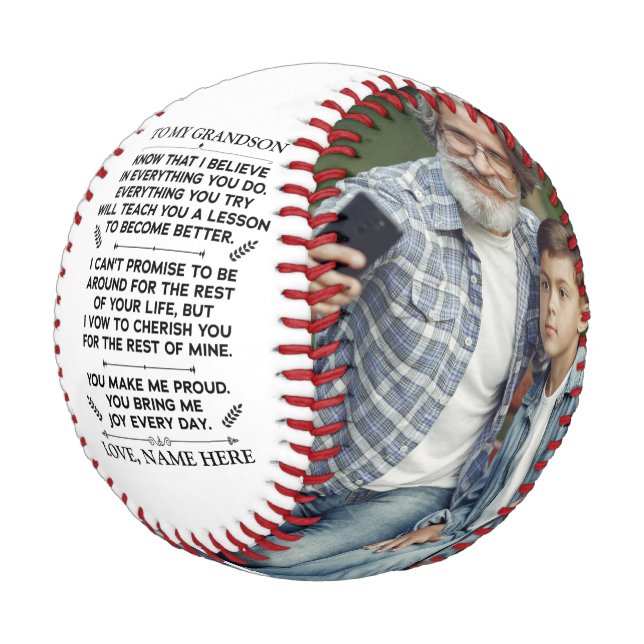 Custom Gift To My Grandson with 2 Photos Baseball (Angled)