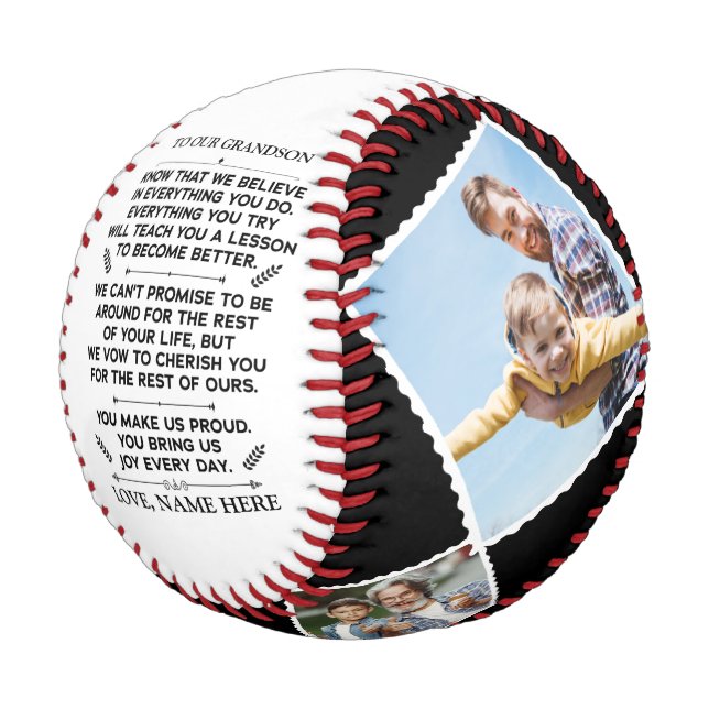 Custom Gift To Our Grandson with 4 Photos Baseball (Angled)