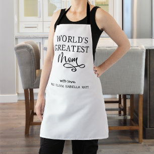 Custom Gift World's Greatest Mom, White and Black, Apron