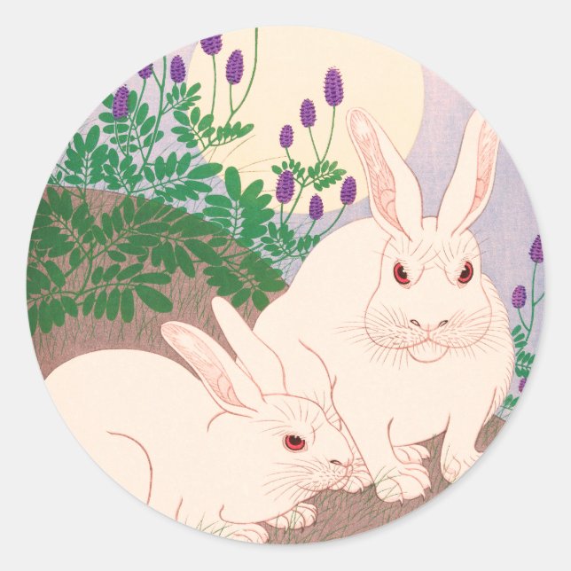 CUSTOM GIFT WRAPPING SUPPLIES RABBITS AND MOON CLASSIC ROUND STICKER (Front)