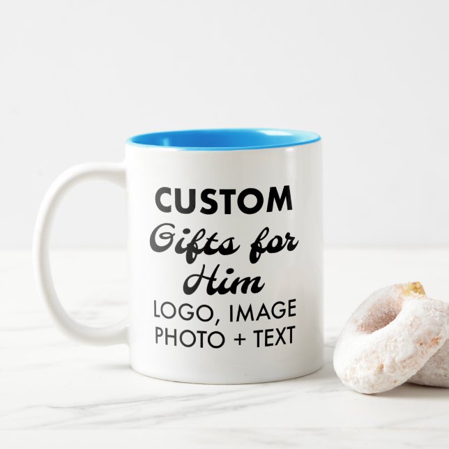 Custom Gifts for Him Light Blue Two-Tone Mug 11oz. (With Donut)