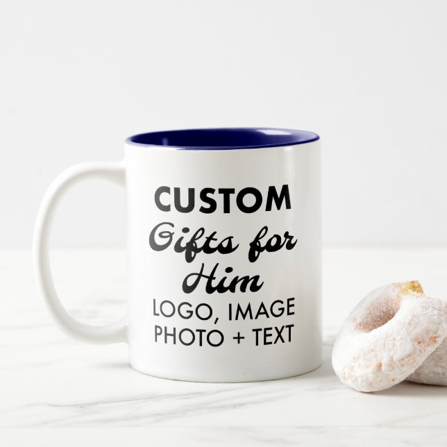 Custom Gifts for Him Navy Blue Two-Tone Mug 11oz. (With Donut)