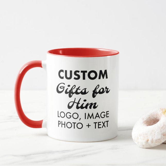 Custom Gifts for Him Red Combo Mug 11oz. (With Donut)