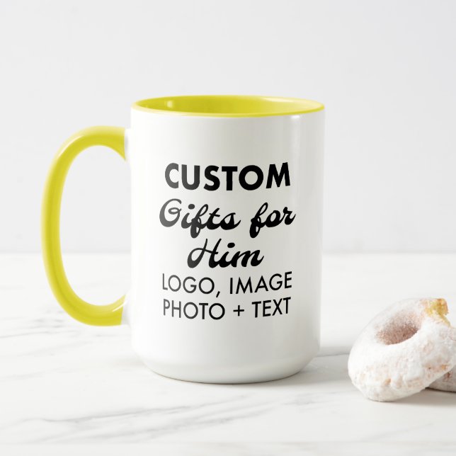Custom Gifts for Him Yellow Combo Mug 15oz. (With Donut)