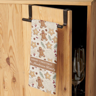 Custom Gingerbread Cookie Holiday Name Christmas Tea Towel
