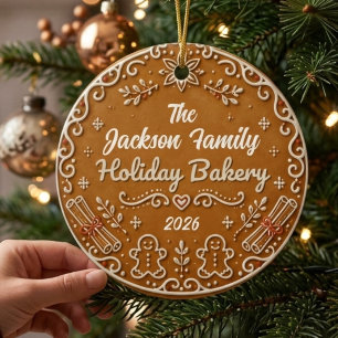 Custom Gingerbread Family Holiday Bakery Ornament, Ceramic Tree Decoration