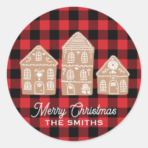 Custom Gingerbread House Buffalo Check Mountain Classic Round Sticker