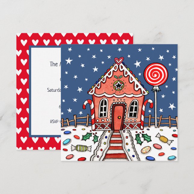 Custom Gingerbread House Christmas Invitation (Front/Back)