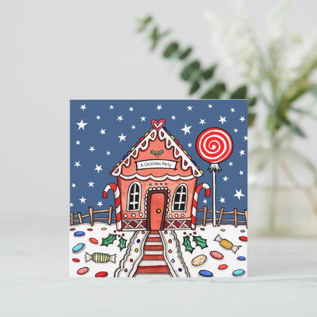 Custom Gingerbread House Christmas Invitation (Standing Front)