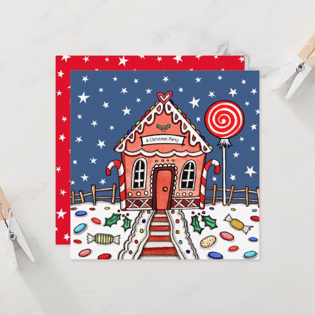 Custom Gingerbread House Christmas Invitation (Front/Back In Situ)