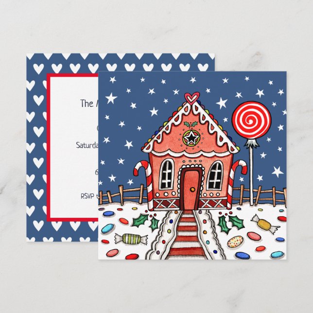 Custom Gingerbread House Christmas Invitation (Front/Back)