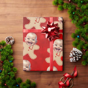 Custom Gingerbread Men Face Photo Christmas Wrapping Paper