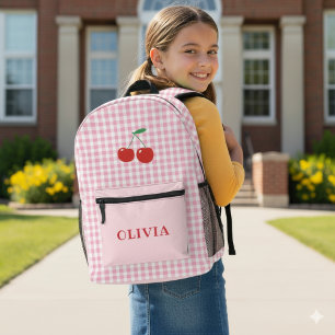 Custom Gingham Cherry Girls Printed Backpack