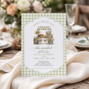 Custom Gingham She's Fresh Off The Market Invitation