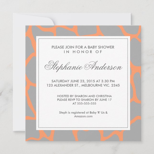 Custom giraffe baby shower invite (Front)