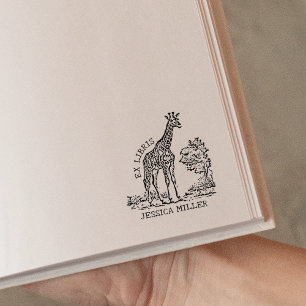 Custom Giraffe Ex Libris Bookplate Rubber Stamp