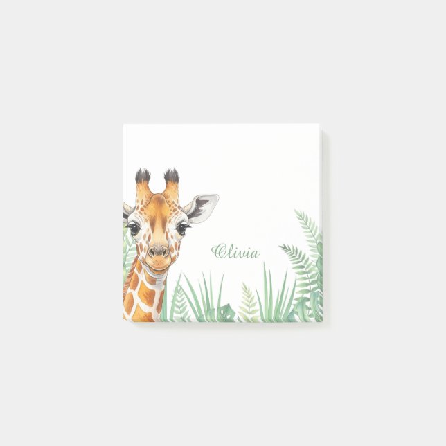 Custom Giraffe Sticky Notes, Personalised Safari Post-it Notes (Front)