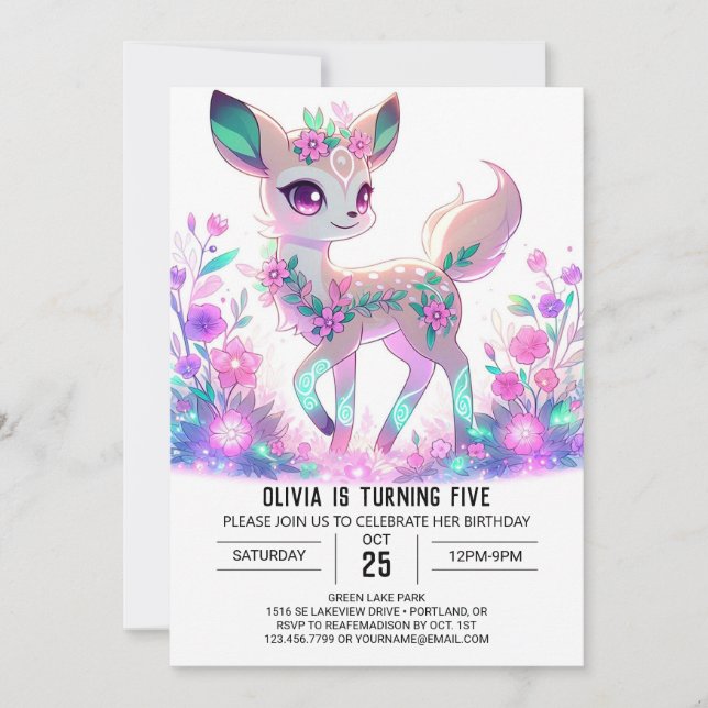 Custom Girl Deer Digital Birthday Invitation (Front)