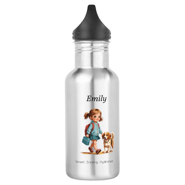 Custom Girl & Dog School Bottle (Left)
