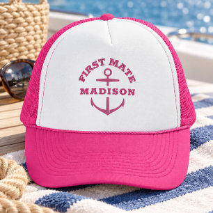 Custom Girl First Mate Boat Anchor Pink Hat