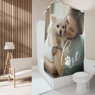 Custom Girl Love Dog Paw Prints Photo Personalised Shower Curtain