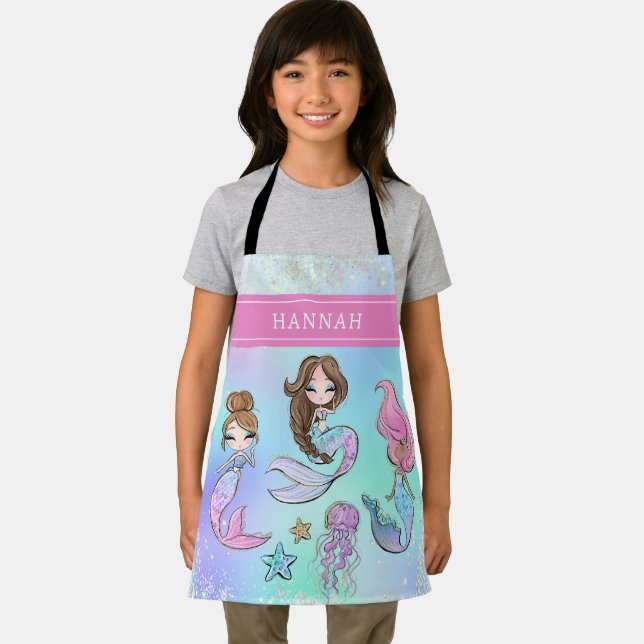 Custom Girl Name Cute Mermaid Apron (Insitu)