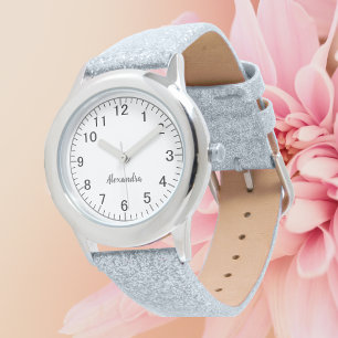 Custom Girl Name Grey Glitter Strap Kid Watch