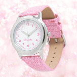 Custom Girl Name Pink Glitter Strap Kid Watch<br><div class="desc">Custom Girl Name Pink Glitter Strap Kid Watch</div>