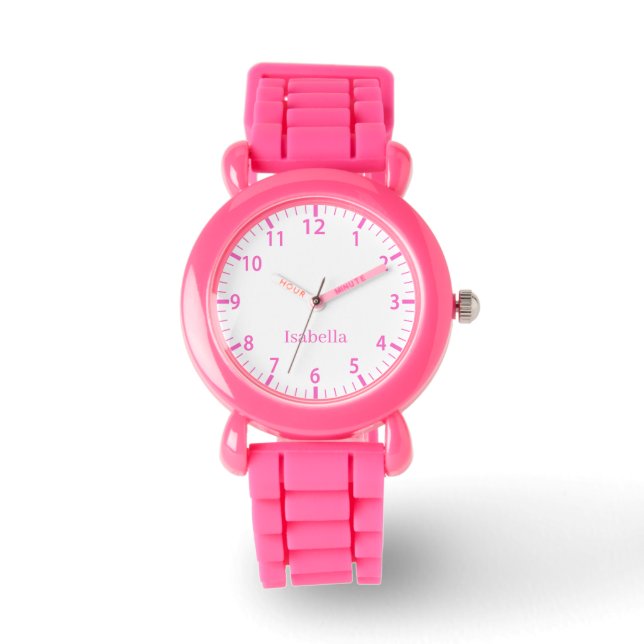 Custom Girl Name Pink Glitter Watch (Front)