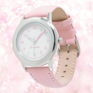 Custom Girl Name Stainless Steel Pink Strap Kid Watch