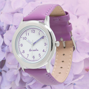 Custom Girl Name Stainless Steel Purple Strap Kid Watch