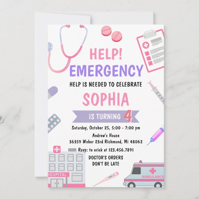 Custom Girl Nurse Doctor Pretend Birthday  Invitation (Front)