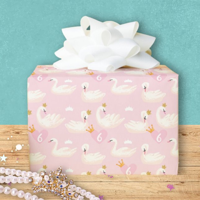 Custom Girl Royal Swan Princess Pink Birthday Wrapping Paper (Creator Uploaded)