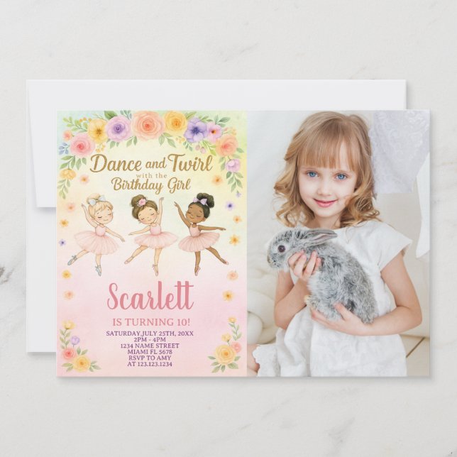 Custom Girl’s Ballet Invite with photo (Front)