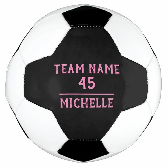 Custom Girl Soccer Ball Pink Black Name Number (Front)