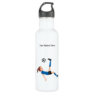 Custom Girl Soccer Player Themed Water Bottle