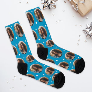 Custom Girlfriend Photo Blue Love Socks