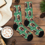 Custom Girlfriend Photo Green Love Socks<br><div class="desc">Show your love for your boyfriend, husband, or partner with these fun and cosy custom-printed socks! Our girlfriend photo premium crew socks feature a pattern of your own favourite photo along with small white confetti hearts. Create your own by simply adding your picture to the round placeholder image. Makes a...</div>