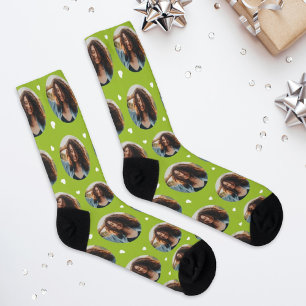 Custom Girlfriend Photo Lime Green Love Socks