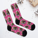 Custom Girlfriend Photo Pink Love<br><div class="desc">Show your love for your boyfriend, husband, or partner with these fun and cosy custom-printed socks! Our girlfriend photo premium crew socks feature a pattern of your own favourite photo along with small white confetti hearts. Create your own by simply adding your picture to the round placeholder image. Makes a...</div>