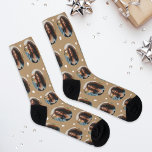 Custom Girlfriend Photo Tan Love Socks<br><div class="desc">Show your love for your boyfriend, husband, or partner with these fun and cosy custom-printed socks! Our girlfriend photo premium crew socks feature a pattern of your own favourite photo along with small white confetti hearts. Create your own by simply adding your picture to the round placeholder image. Makes a...</div>