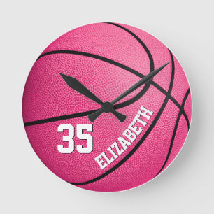 custom girls basketball pink round clock