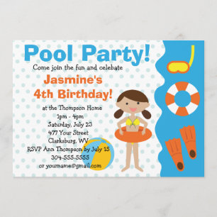 Custom Girl's Birthday Pool Party Invitation
