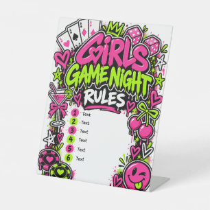 Custom Girls Game Night Rules Neon Graffiti Tablet Pedestal Sign