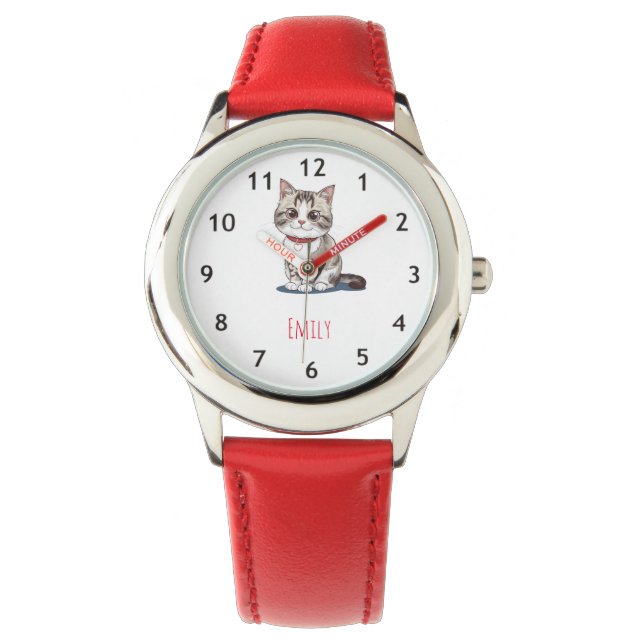 Custom Girls Name Cute Cat Kids Watch (Front)