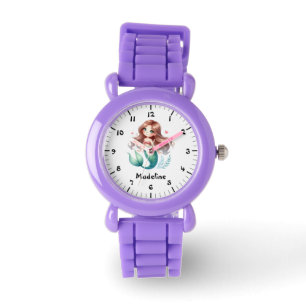 Custom Girls Name Cute Mermaid Kids Personalised Watch